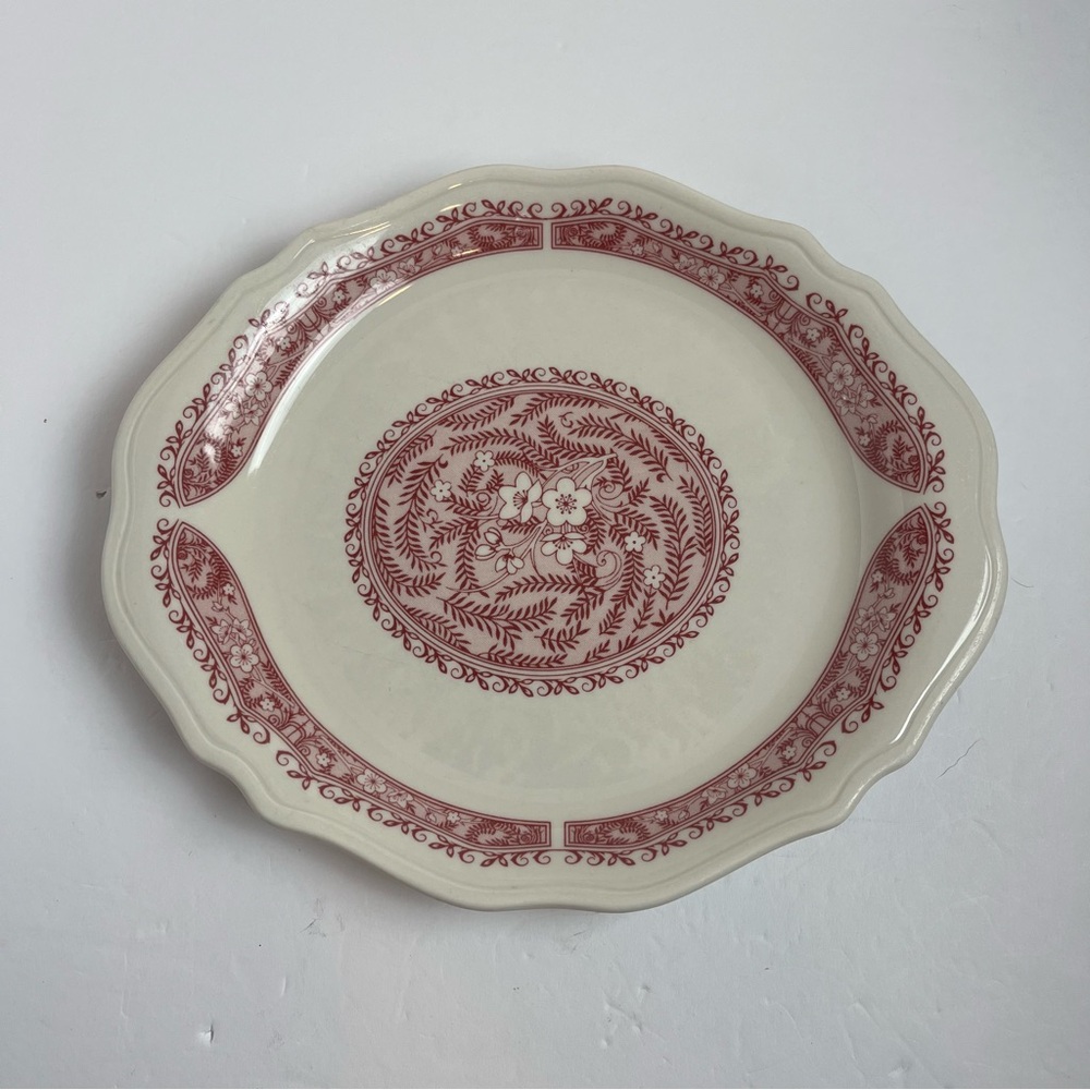 Syracuse China 10-J Pink Floral Oval Serving Platter 11” Scalloped Vintage Boho